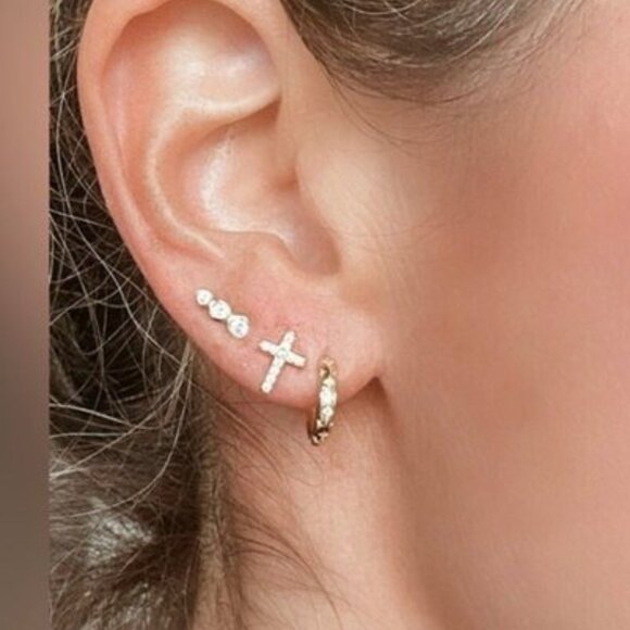 Cross Stud Earrings Pave CZ "Diamonds" Cross Studs Faith Jewelry Gift for her - Picture 2 of 13